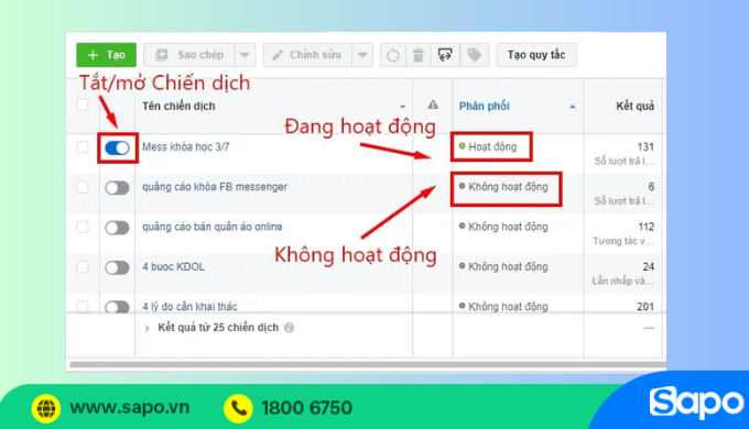 Cách bật hoặc tắt chiến dịch quảng cáo Facebook một cách đơn giản và nhanh chóng