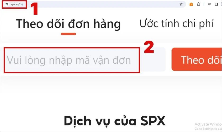 Giao diện website Shopee Express để tra cứu thông tin đơn hàng bằng mã vận đơn