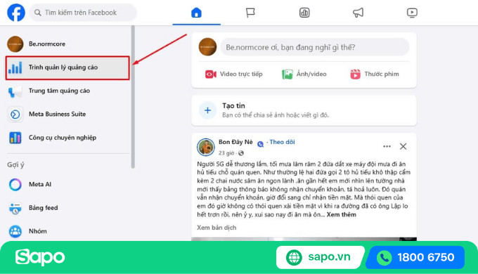 Giao diện Trình quản lý quảng cáo Facebook, nơi bạn tạo và quản lý chiến dịch