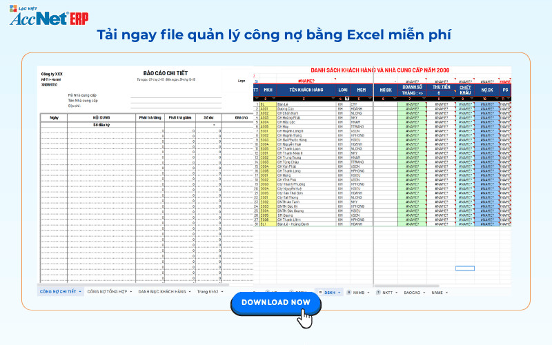 Giao diện file quản lý công nợ Excel miễn phí với các biểu đồ trực quan