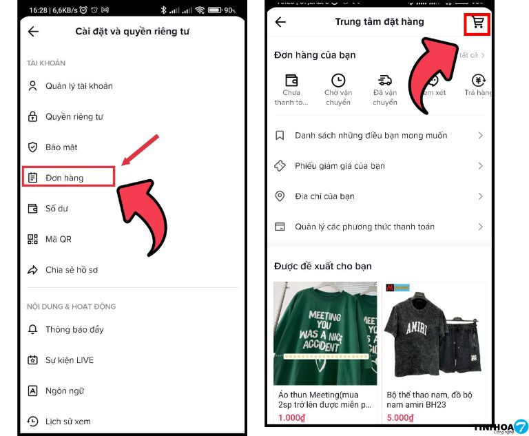 Giao diện truy cập tài khoản cá nhân để xem giỏ hàng trên TikTok