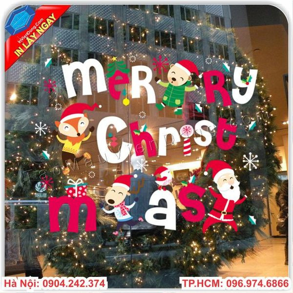 Mẫu decal Giáng sinh với nhiều hình ảnh đặc trưng và dòng chữ Merry Christmas