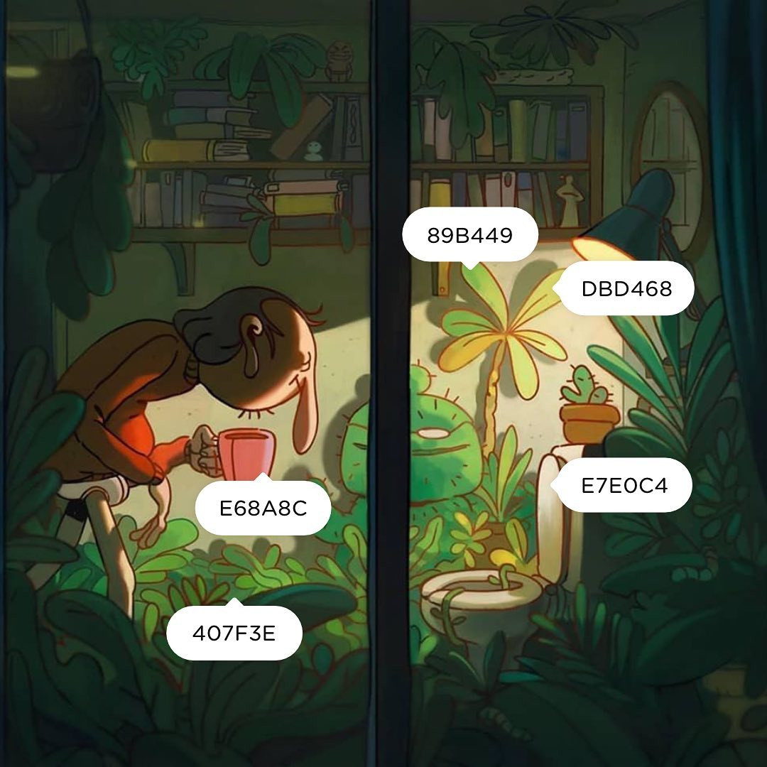 Bảng phối màu chứa các sắc thái xanh navy, tím than và vàng mù tạt