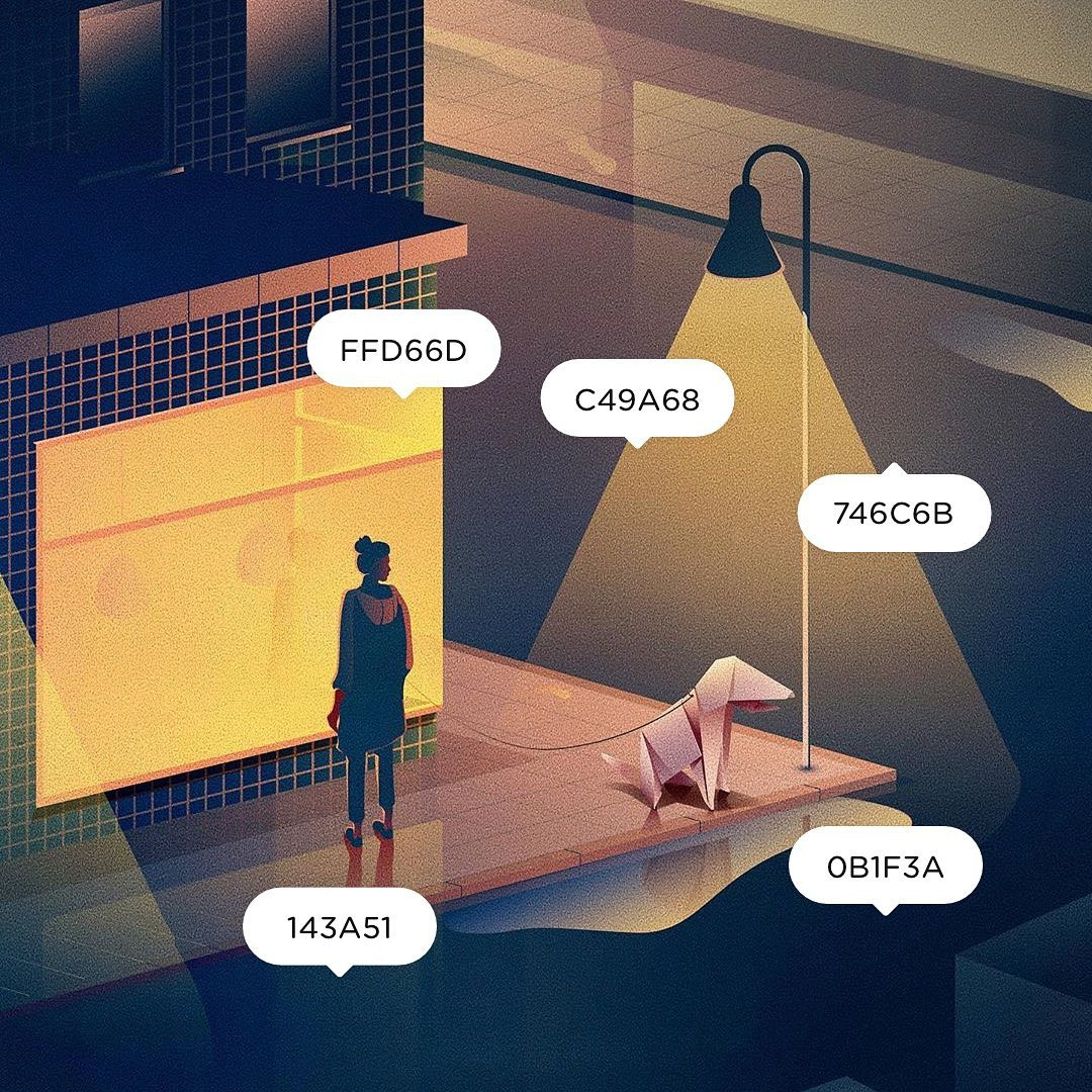 Bảng phối màu chứa các sắc thái xanh lam nhạt, hồng đất và trắng kem