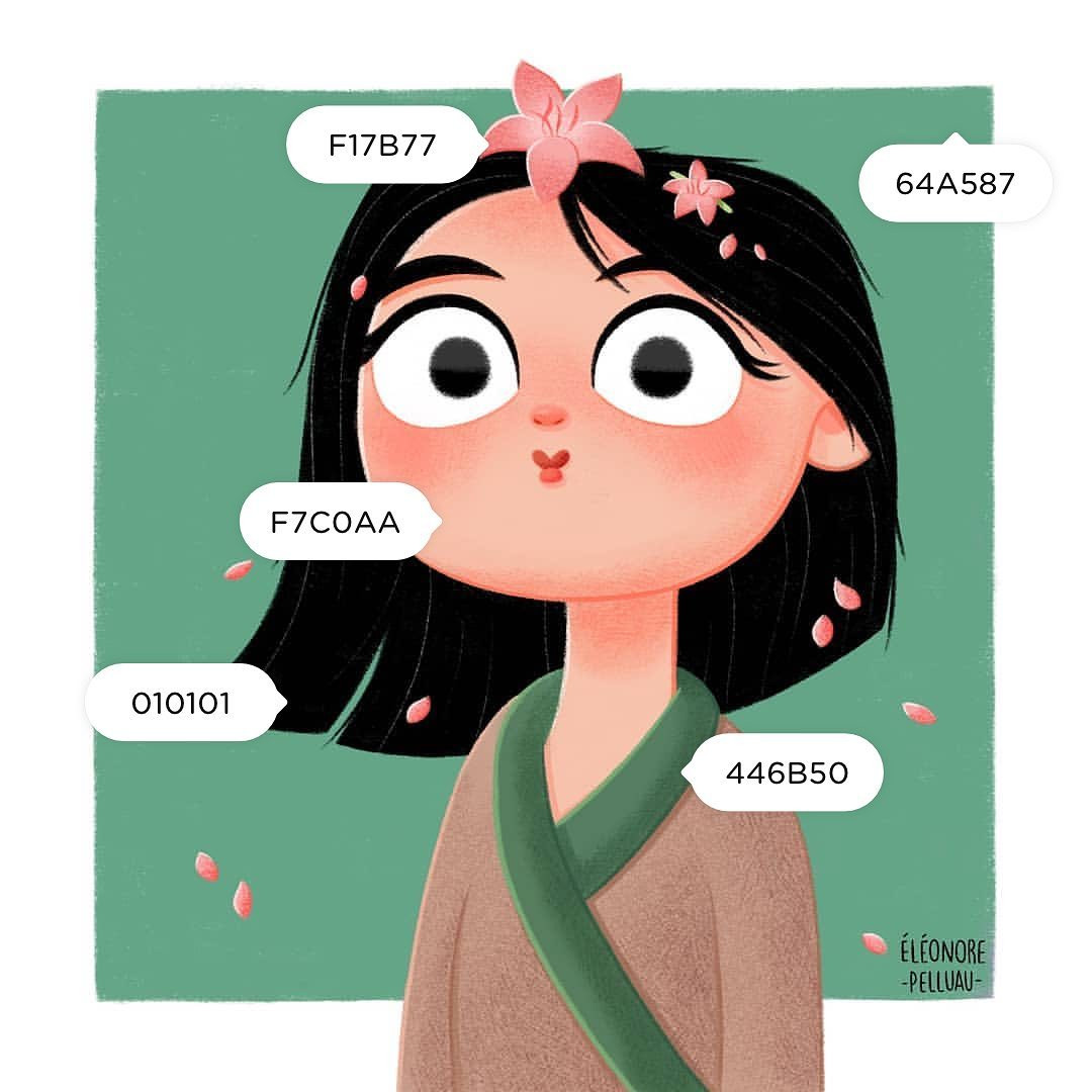 Bảng phối màu chứa các sắc thái xanh da trời nhạt, hồng phấn và vàng kem