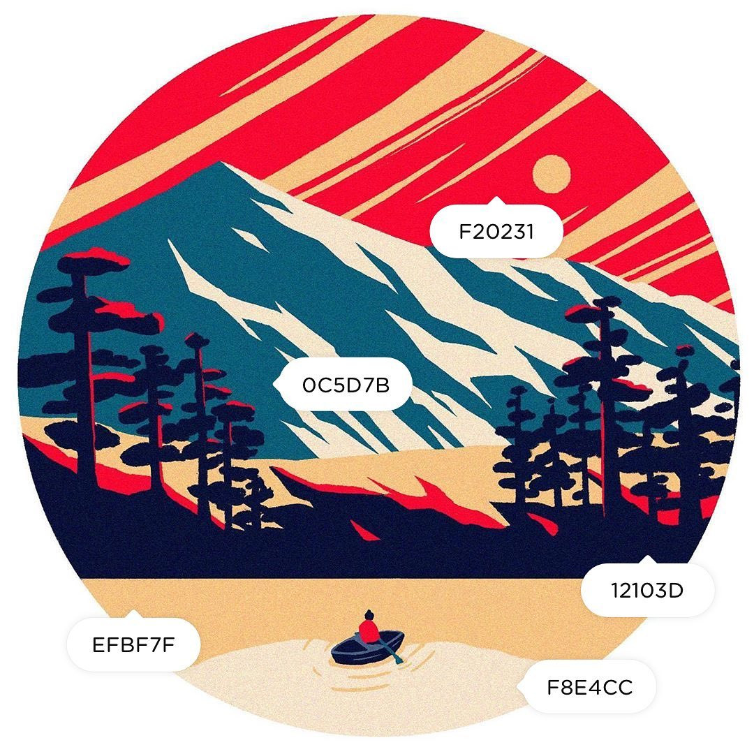 Bảng phối màu gồm các màu xanh rêu, nâu đất và vàng cát