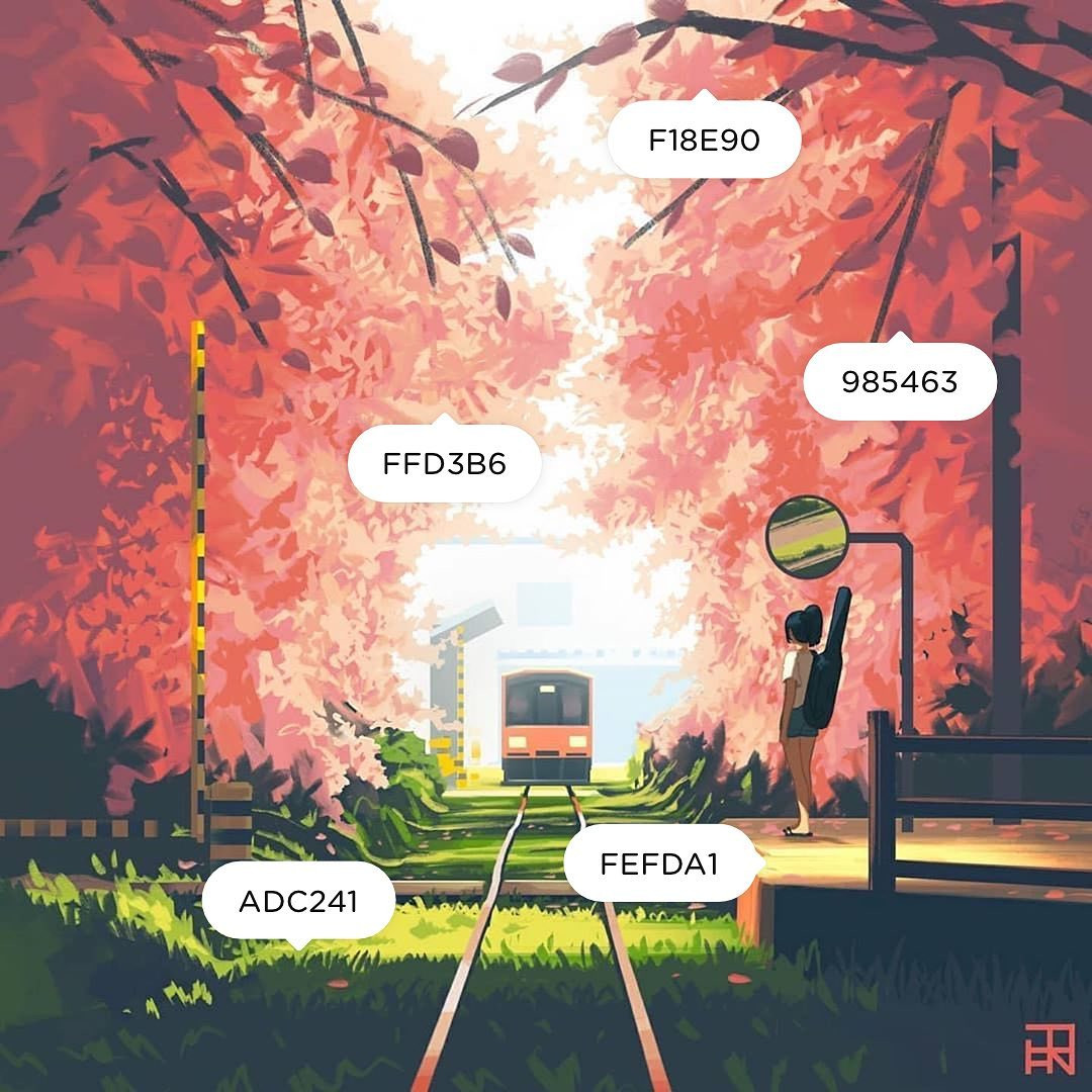 Bảng phối màu với các màu vàng nắng, cam đào và hồng phấn