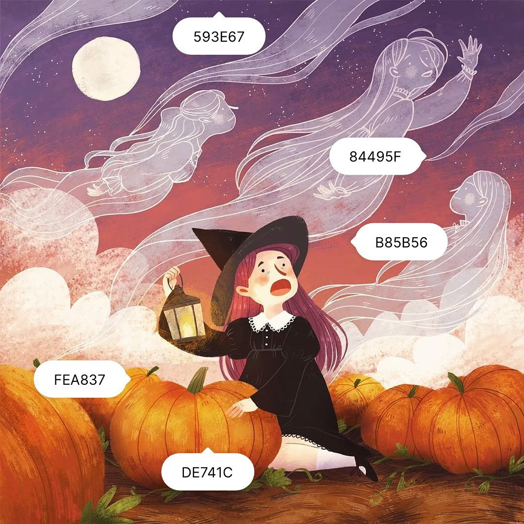 Bảng phối màu kết hợp các tông màu nâu đất, cam cháy và xanh đen