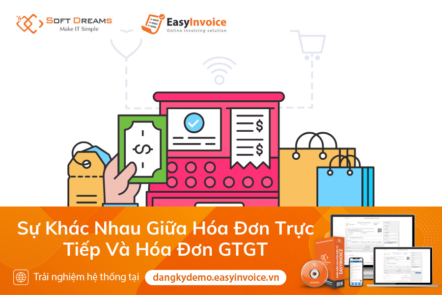 Hình ảnh so sánh sự khác biệt giữa hóa đơn trực tiếp và hóa đơn GTGT