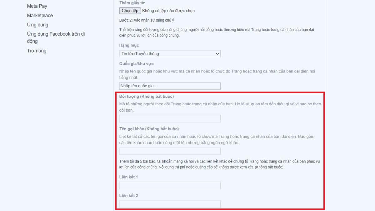 Bước 4: Điền thông tin bổ sung không bắt buộc và cung cấp liên kết