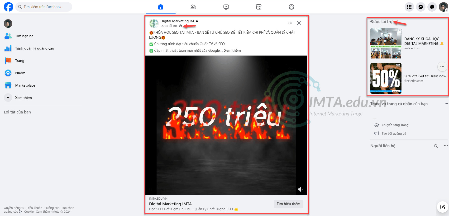 Vị trí hiển thị quảng cáo Facebook: Bảng Feed và cột bên phải