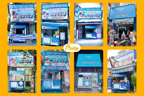 Bản đồ thể hiện sự phân bố rộng khắp các chi nhánh nhượng quyền của Hồng Trà Ngô Gia