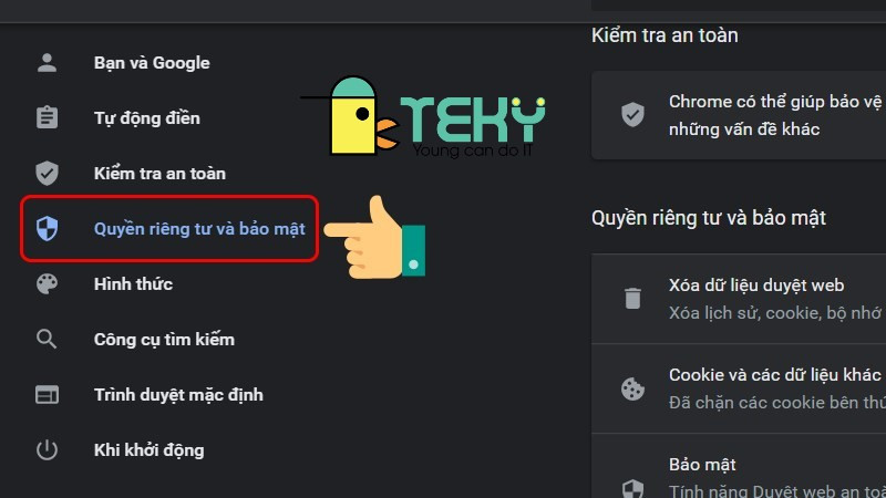 Chọn Quyền riêng tư và bảo mật trong Cài đặt Chrome