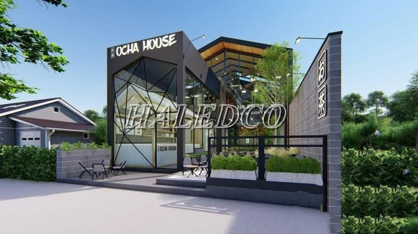 Cách trang trí cổng quán cà phê bằng khung thép đơn giản nhưng hiện đại