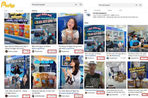 Hình ảnh màn hình TikTok với hashtag #hongtrangogia và hơn 10 triệu lượt xem
