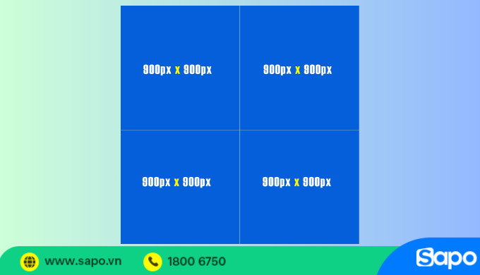 Các ảnh quảng cáo Facebook với bố cục 4 ảnh vuông cùng kích thước 900x900 pixel
