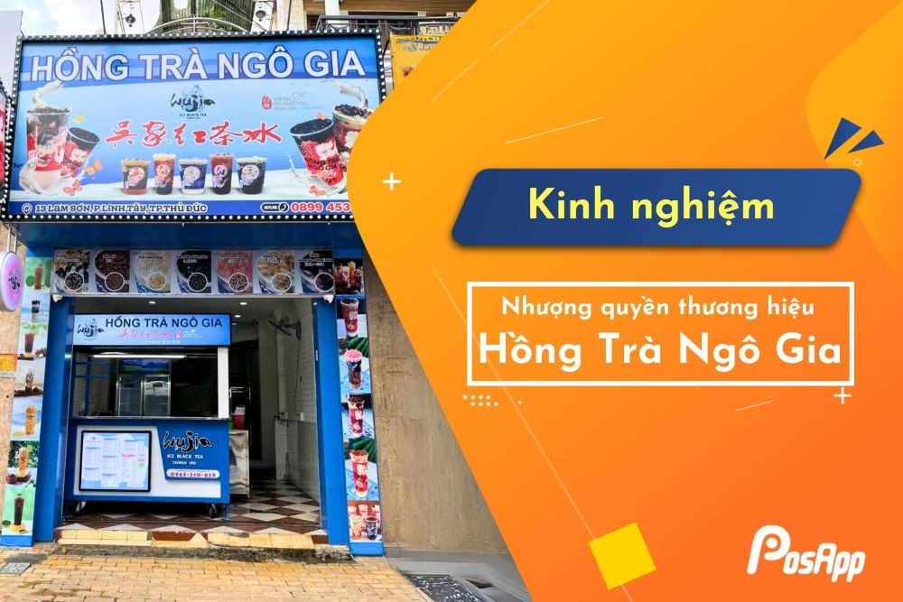 Hình ảnh cửa hàng Hồng Trà Ngô Gia thể hiện sự phát triển mô hình nhượng quyền