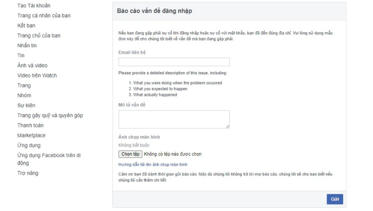 Gửi biểu mẫu yêu cầu Facebook xem xét lại quyết định vi phạm tiêu chuẩn cộng đồng