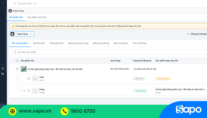 Giao diện phần mềm quản lý bán hàng Sapo, hỗ trợ quản lý hiệu quả trên TikTok Shop
