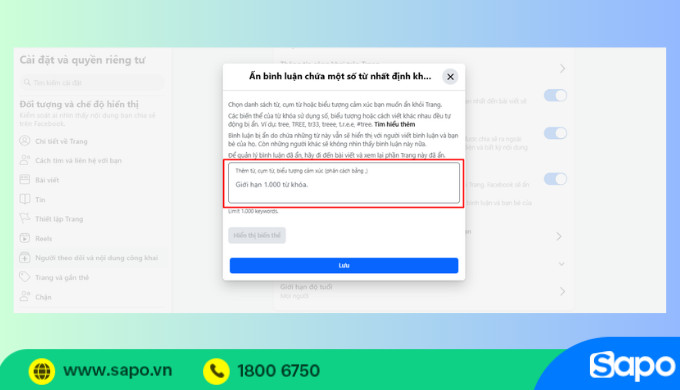 Thêm các từ khóa cần ẩn bình luận và bật tính năng Ẩn bình luận chứa một số từ ngữ nhất định