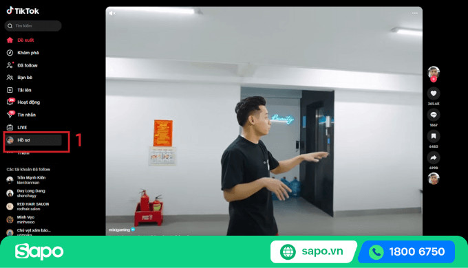 Giao diện truy cập Hồ sơ cá nhân TikTok trên máy tính