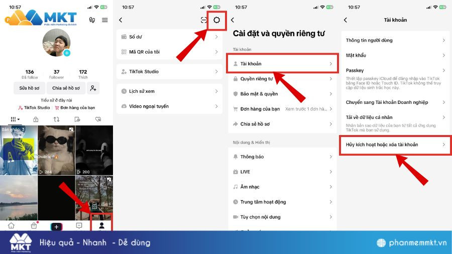 Các bước truy cập cài đặt để xóa tài khoản TikTok