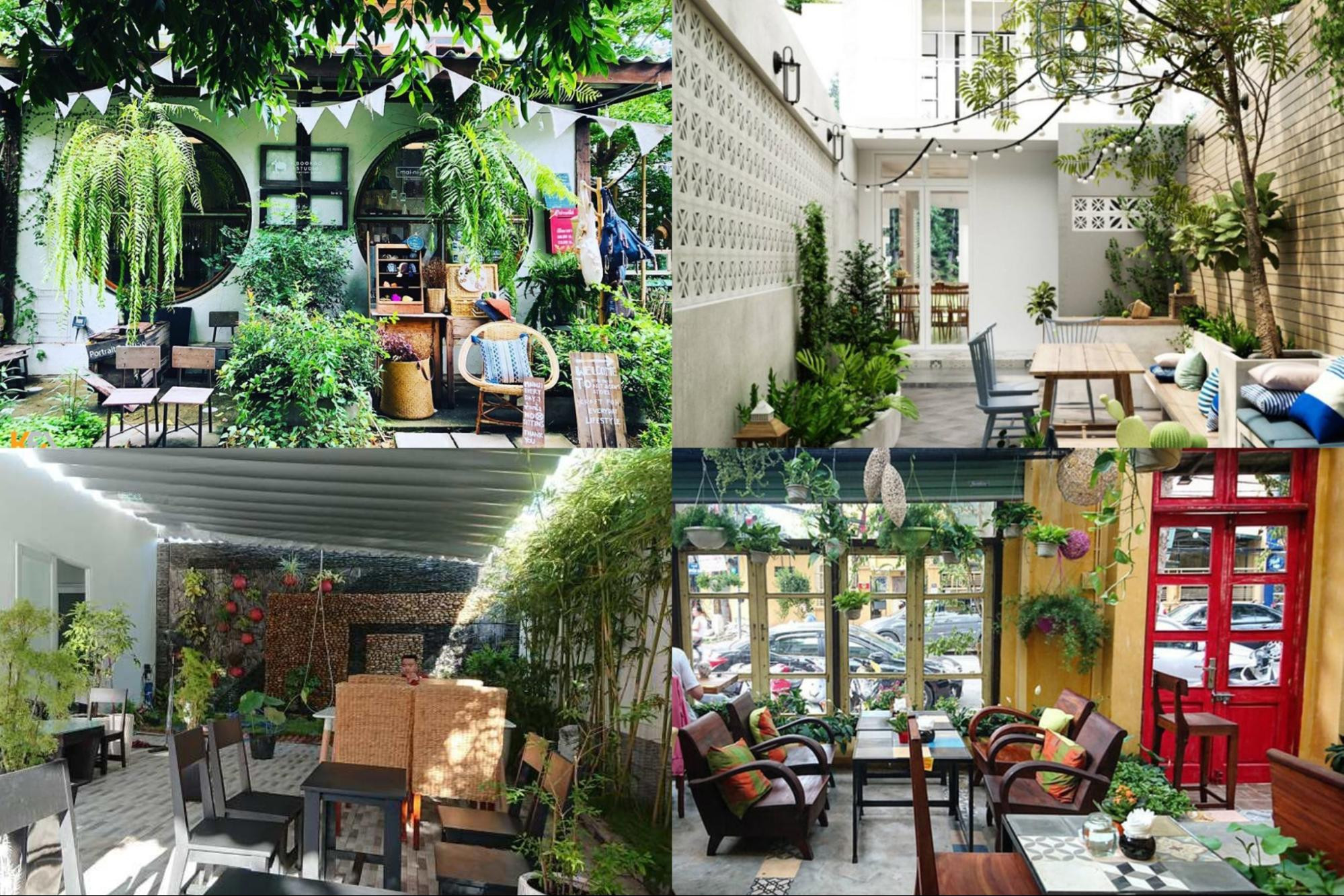 Cây xanh và tiểu cảnh mini mang lại không gian tươi mát cho quán ăn nhỏ