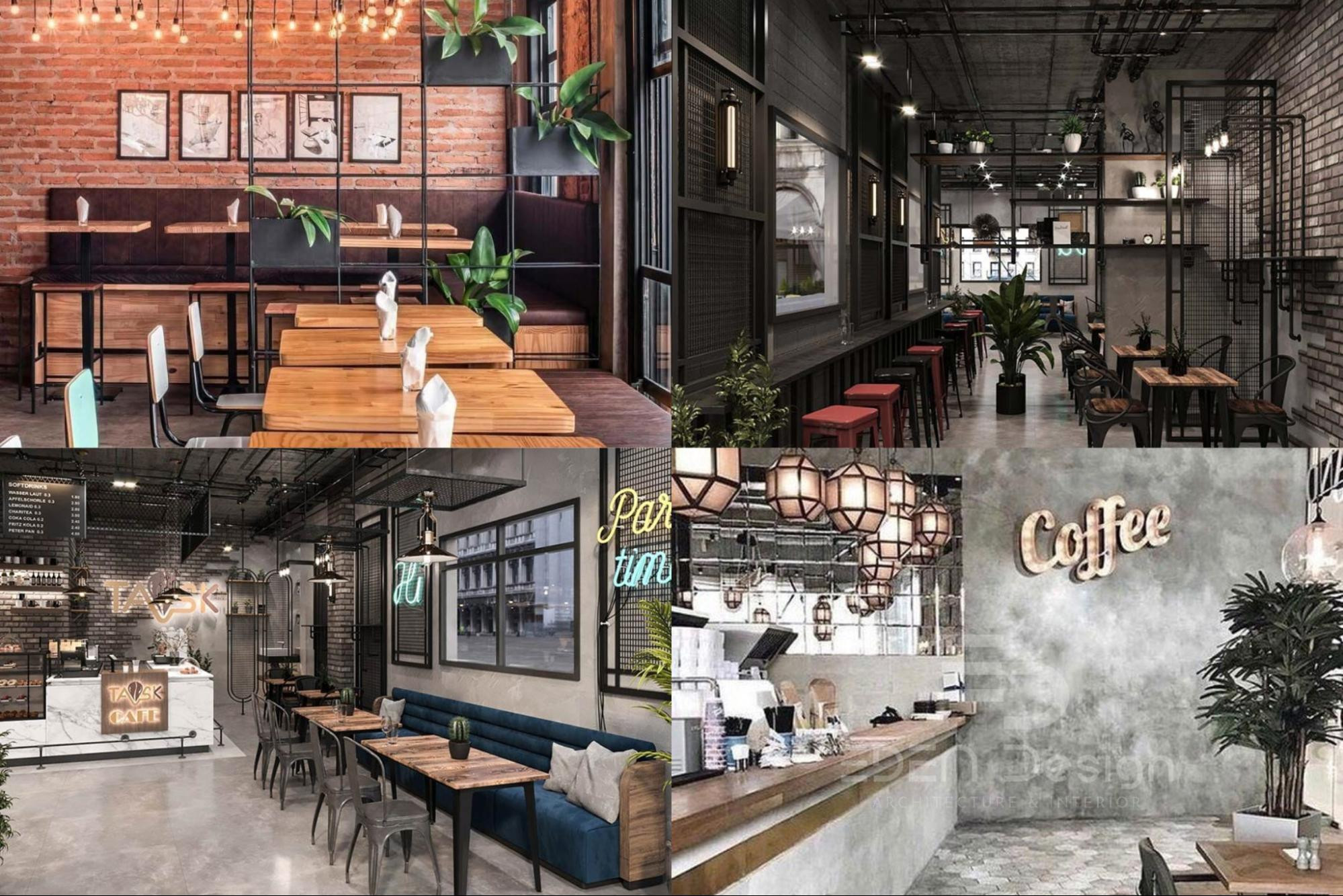 Tường gạch thô kết hợp với phong cách Industrial mang đến vẻ ngoài mạnh mẽ, cá tính cho quán ăn nhỏ