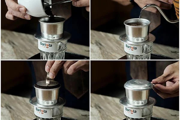 Các bước chuẩn bị nguyên liệu và pha cà phê bằng phin