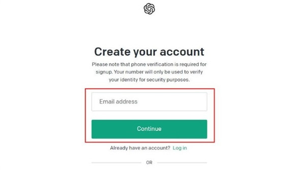 Giao diện trang đăng ký ChatGPT hiển thị nút Sign up