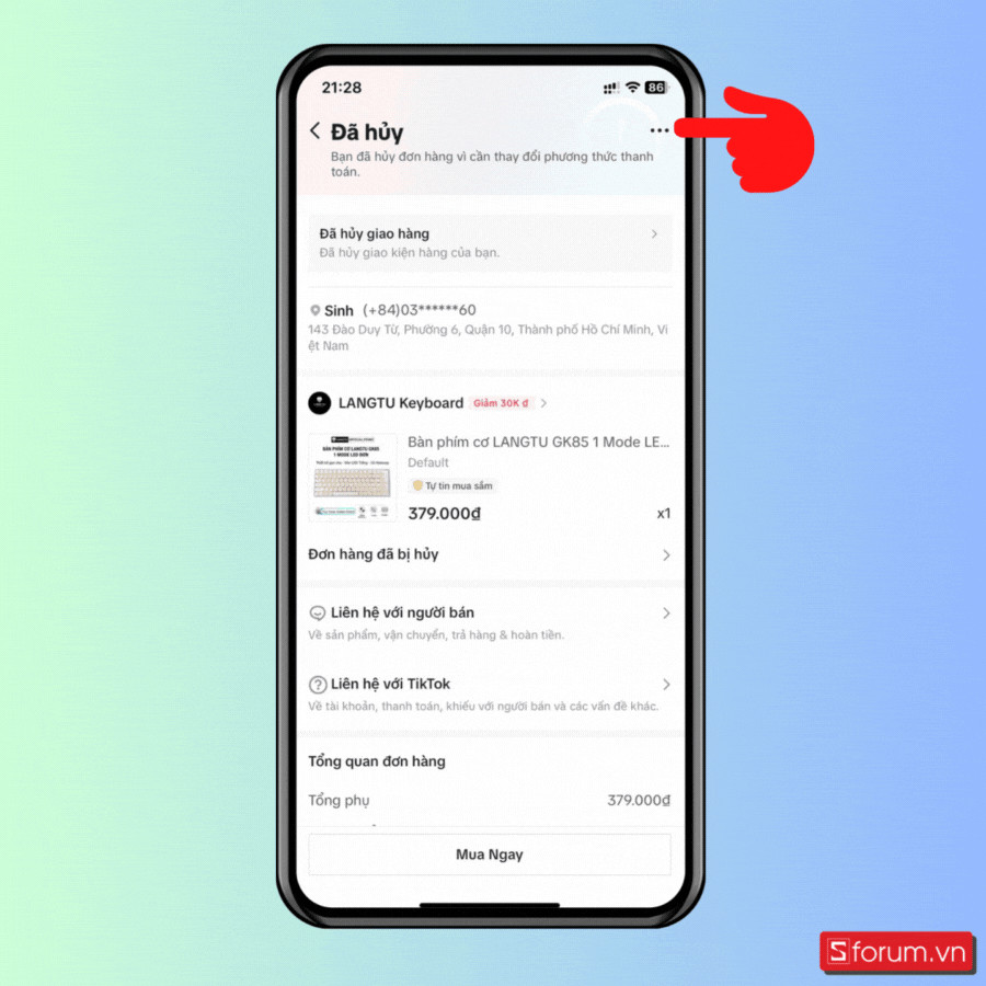 Thực hiện xóa một đơn hàng đã hủy trên TikTok