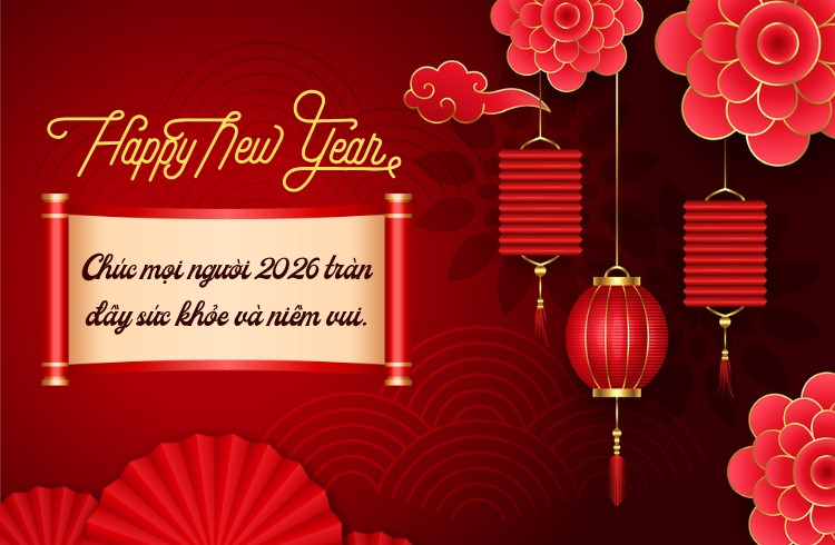 Hình ảnh một câu chúc Tết ngắn gọn nhưng đầy ý nghĩa, trên nền hình ảnh mùa xuân