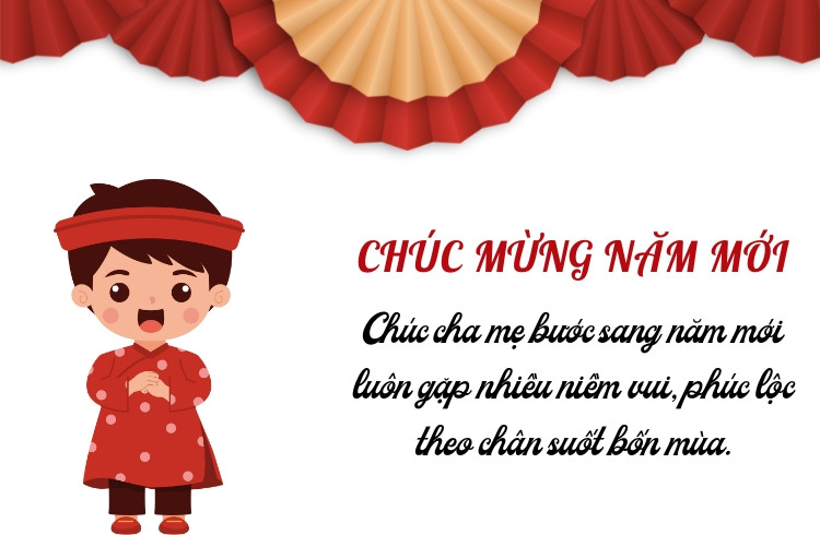 Hình ảnh một gia đình hạnh phúc sum vầy trong không khí Tết, với bố mẹ và các con