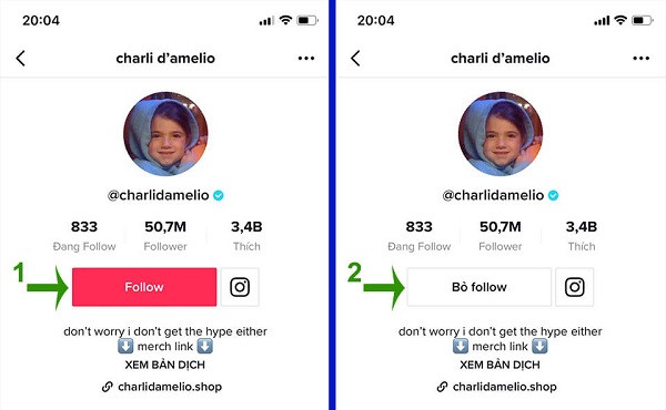 Thực hiện nhấn và hủy Follow liên tục trên tài khoản để hack follow TikTok miễn phí
