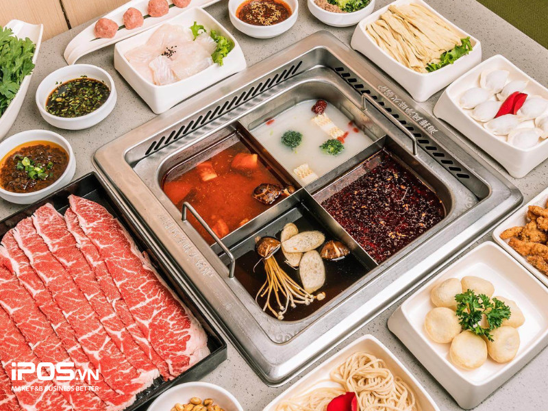 Các món ăn lẩu Haidilao phong phú được bày trí hấp dẫn