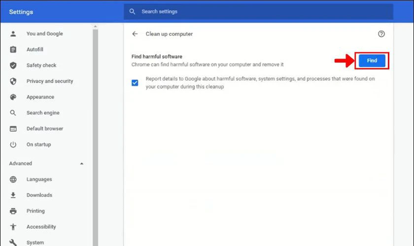 Tìm và xóa các phần mềm độc hại được phát hiện khi khôi phục cài đặt Chrome