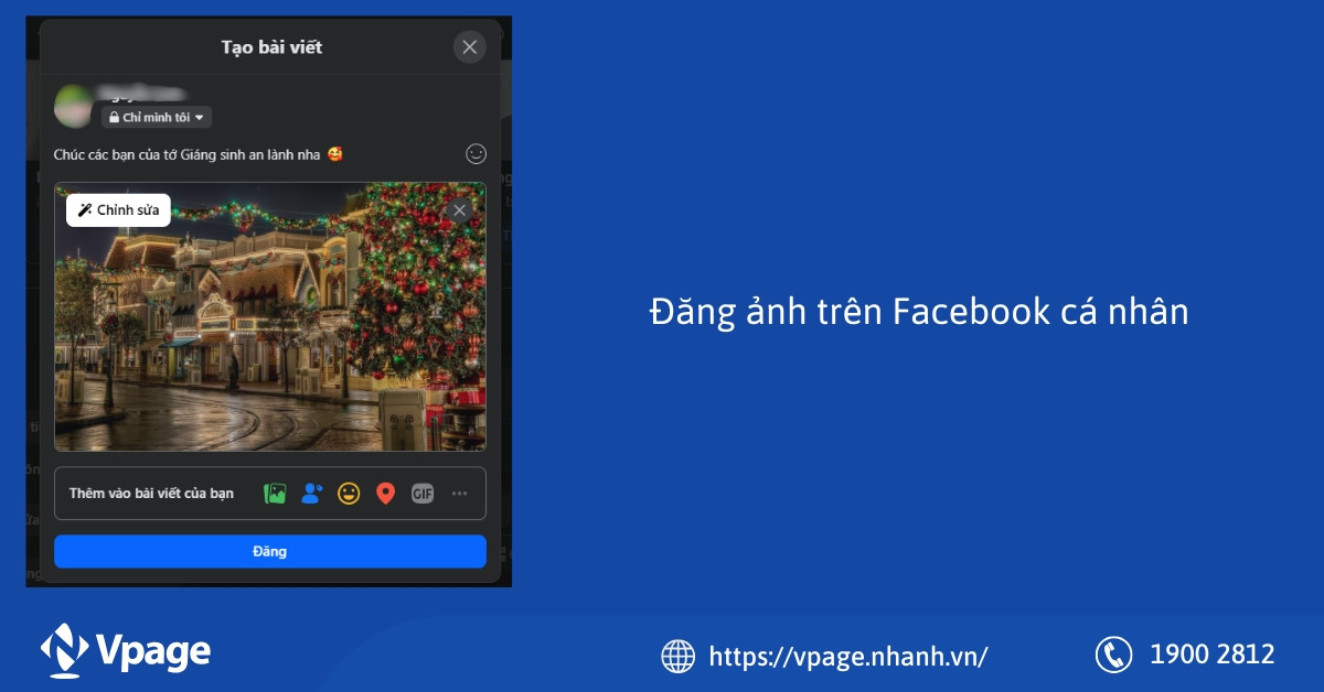 Giao diện các bước đăng ảnh lên Facebook với tài khoản cá nhân