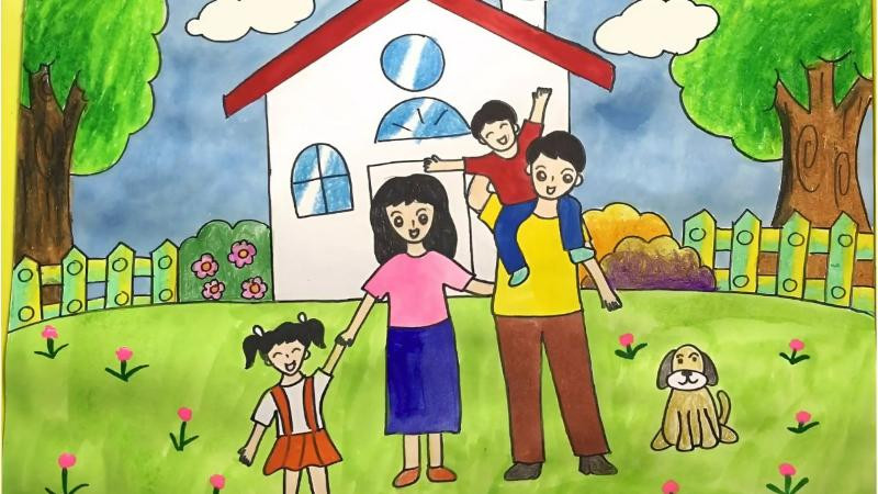 Bức tranh gia đình nhiều màu sắc tượng trưng cho tình yêu thương và sự gắn kết