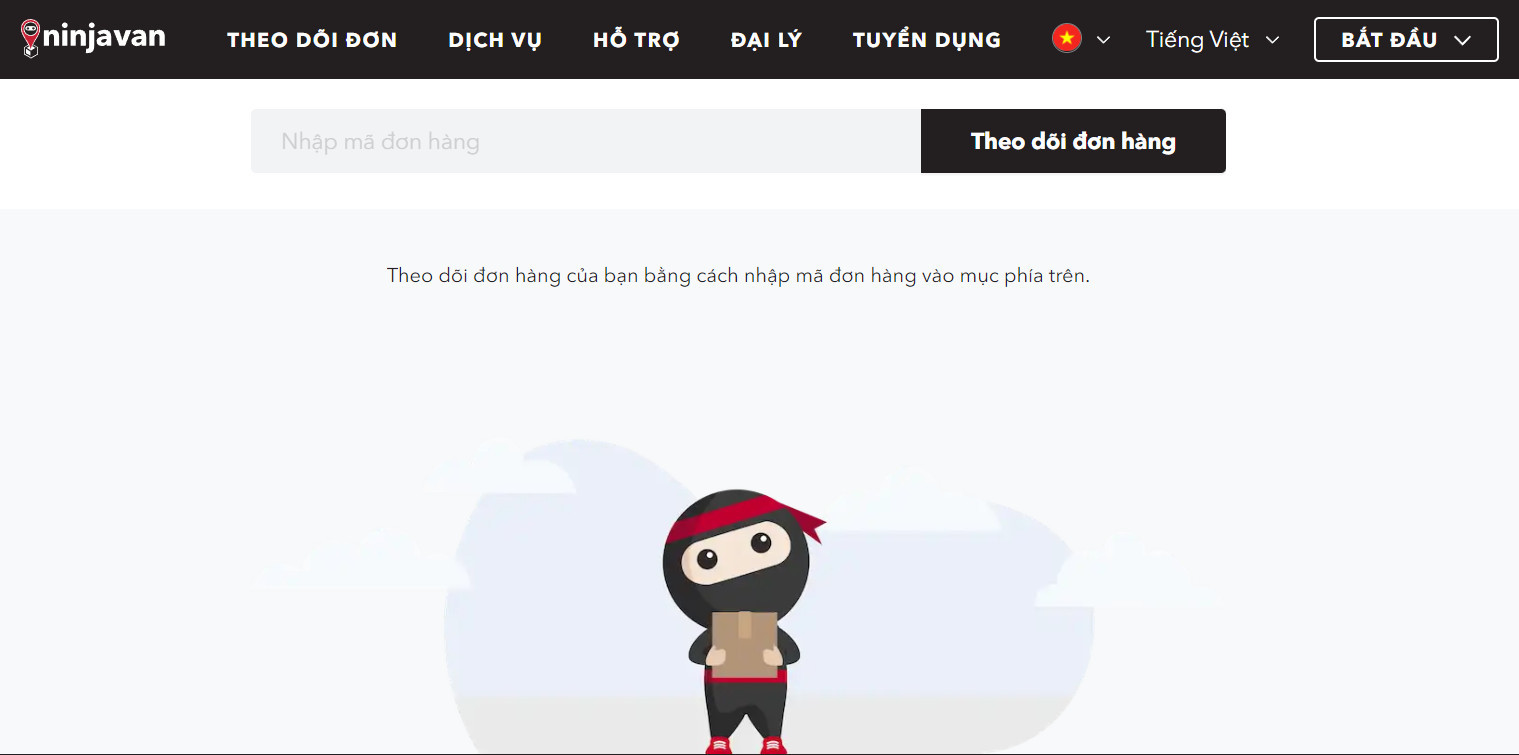 Giao diện website Ninja Van với ô nhập mã đơn hàng để tra cứu