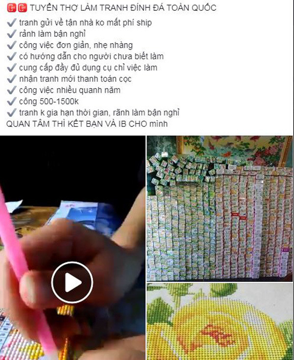 Các bài đăng tuyển người làm tranh đá tại nhà thu hút sự chú ý của nhiều người lao động