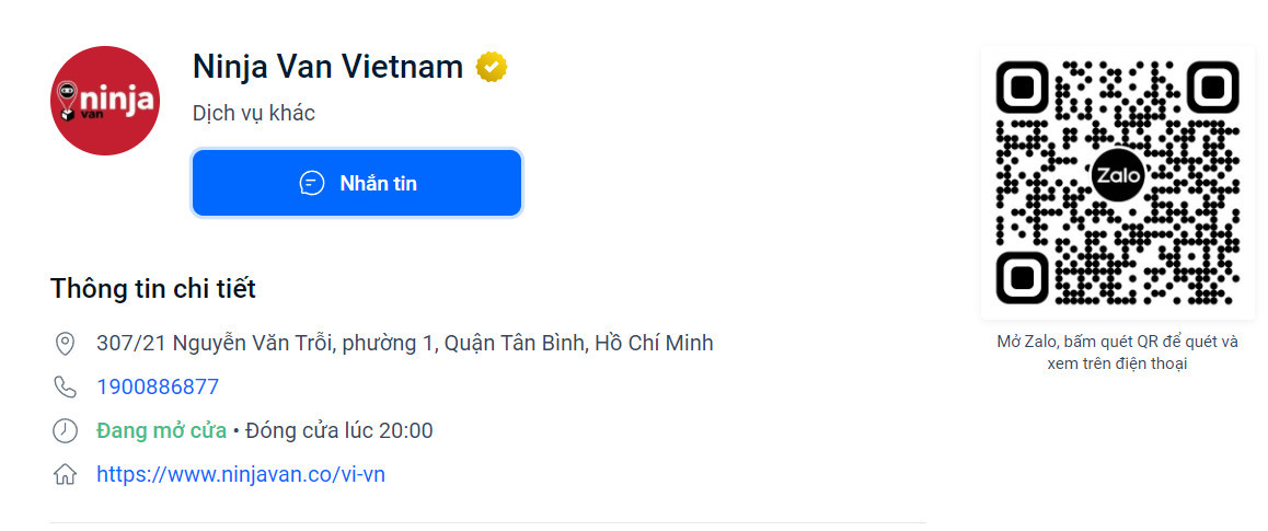 Biểu tượng Zalo và giao diện chat của Ninja Van để tra cứu vận đơn