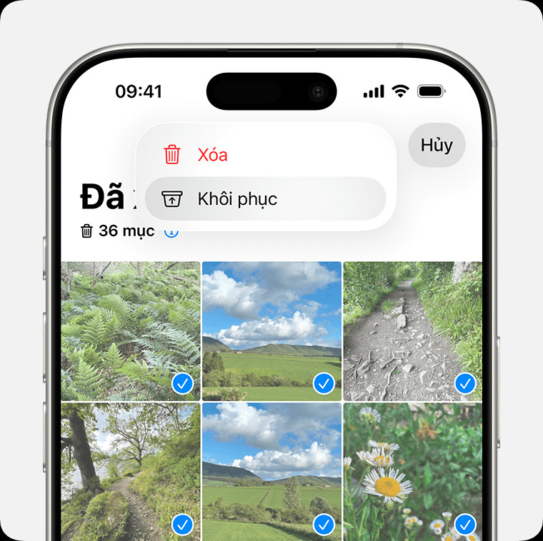 Giao diện album Đã xóa gần đây trên ứng dụng Ảnh của iPhone